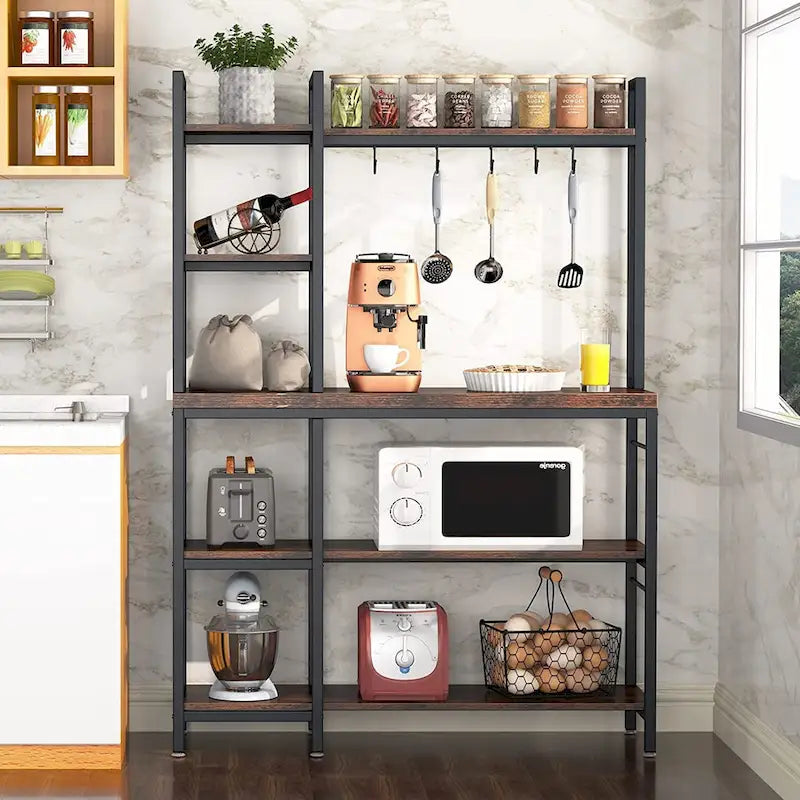 Étagère de Boulanger à 5 Niveaux, Étagère de Rangement Utilitaire avec Meuble Haut pour Cuisine, Support pour Four à Micro-ondes