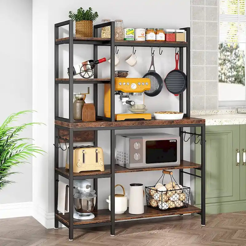 Étagère de Boulanger à 5 Niveaux, Étagère de Rangement Utilitaire avec Meuble Haut pour Cuisine, Support pour Four à Micro-ondes