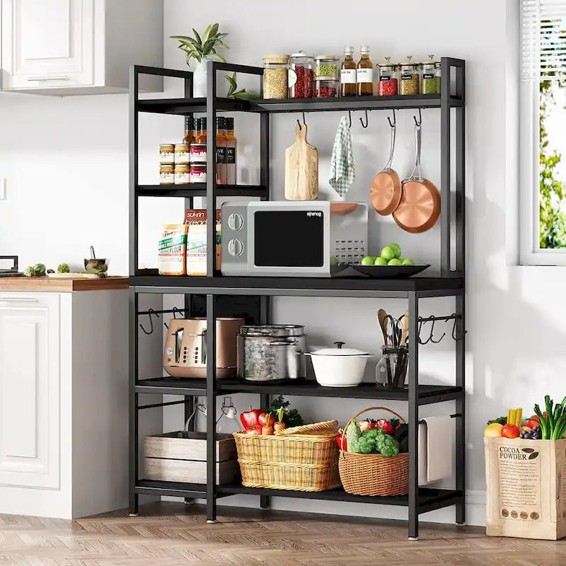 Étagère de Boulanger à 5 Niveaux, Étagère de Rangement Utilitaire avec Meuble Haut pour Cuisine, Support pour Four à Micro-ondes
