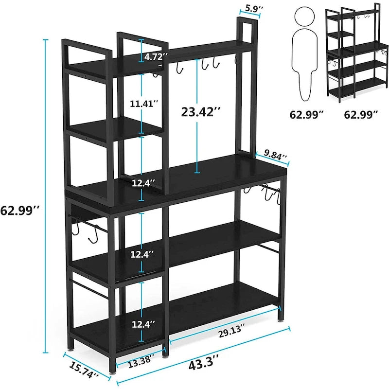Étagère de Boulanger à 5 Niveaux, Étagère de Rangement Utilitaire avec Meuble Haut pour Cuisine, Support pour Four à Micro-ondes