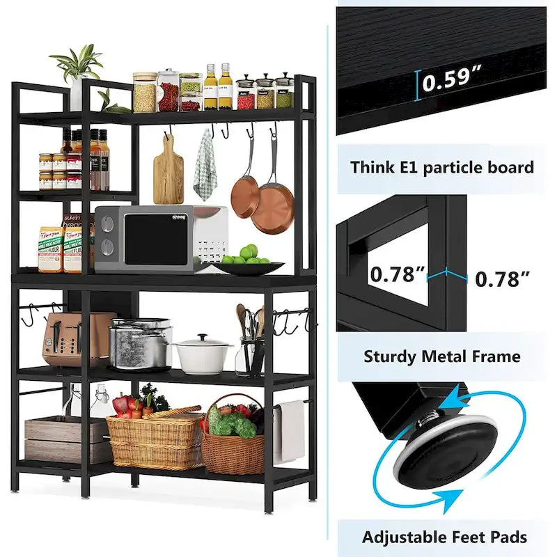 Étagère de Boulanger à 5 Niveaux, Étagère de Rangement Utilitaire avec Meuble Haut pour Cuisine, Support pour Four à Micro-ondes