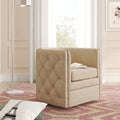 Fauteuil pivotant capitonné en cuir pleine fleur Leslie