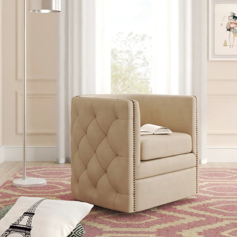Fauteuil pivotant capitonné en cuir pleine fleur Leslie
