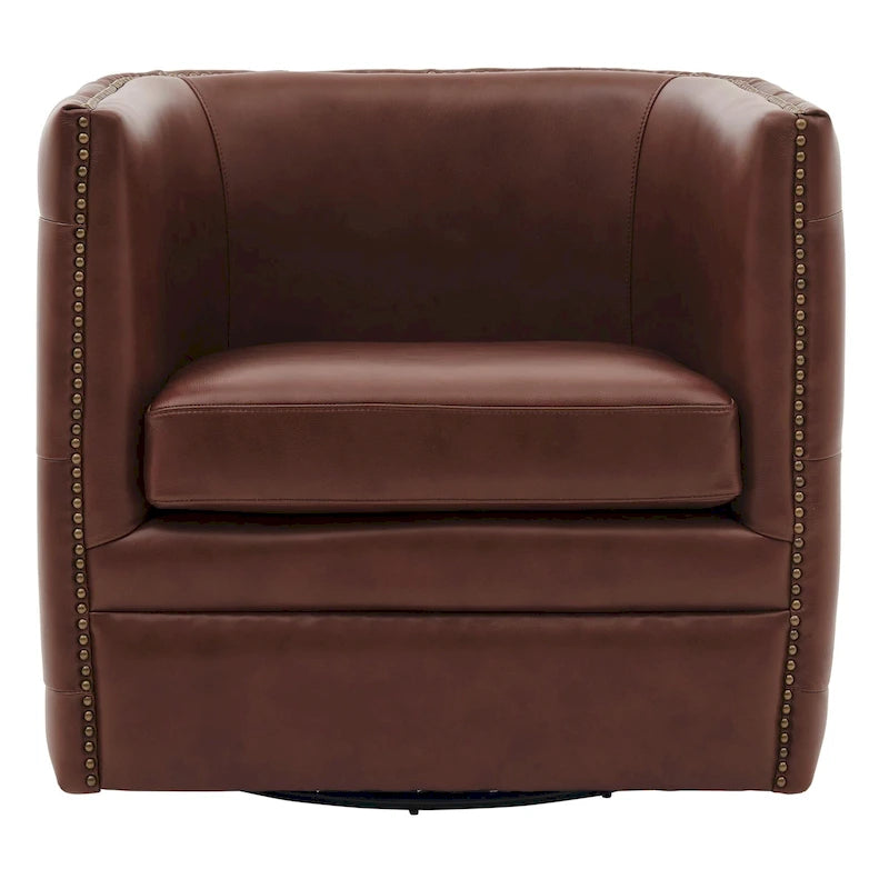 Fauteuil pivotant capitonné en cuir pleine fleur Leslie