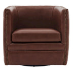 Fauteuil pivotant capitonné en cuir pleine fleur Leslie