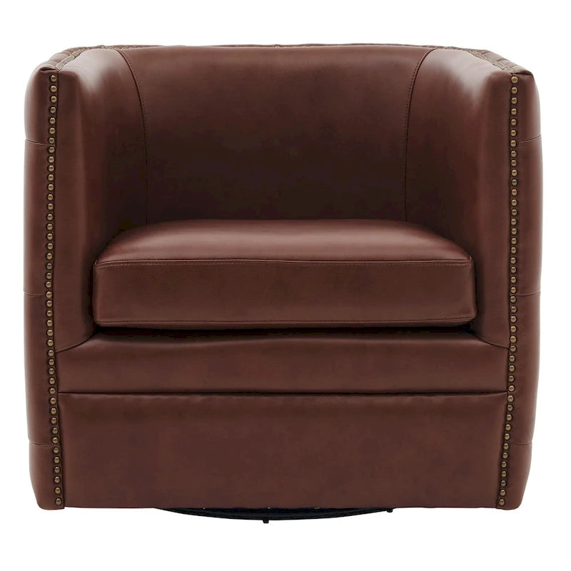 Fauteuil pivotant capitonné en cuir pleine fleur Leslie