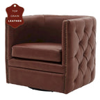 Fauteuil pivotant capitonné en cuir pleine fleur Leslie