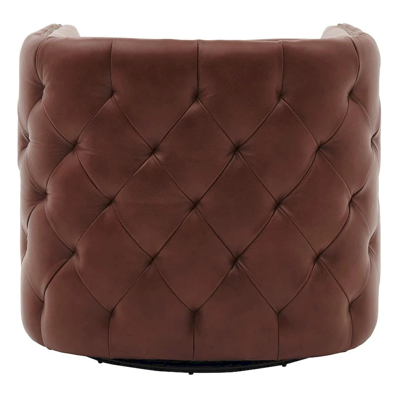 Fauteuil pivotant capitonné en cuir pleine fleur Leslie