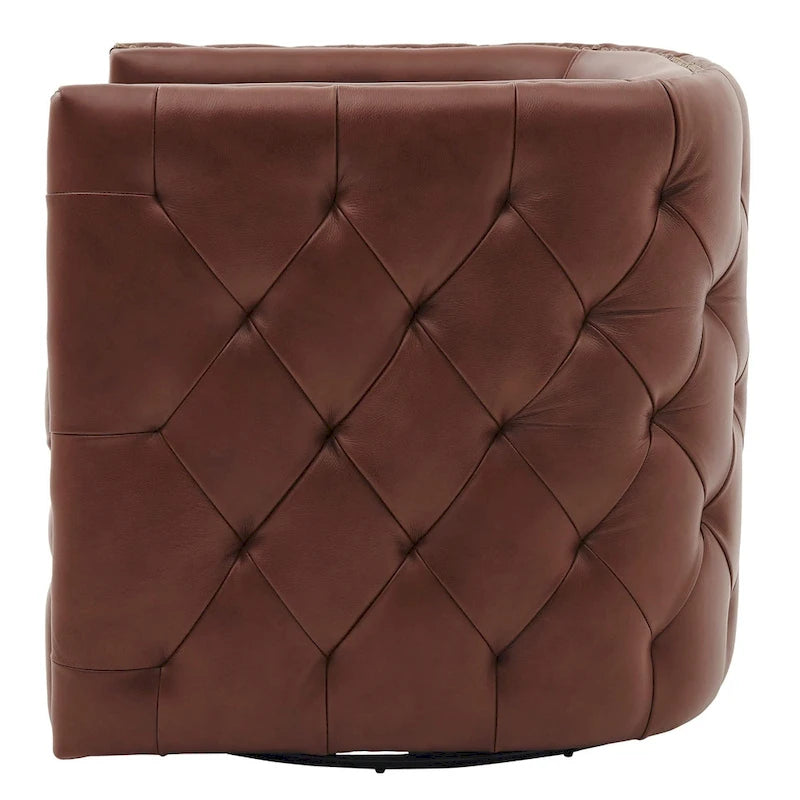 Fauteuil pivotant capitonné en cuir pleine fleur Leslie