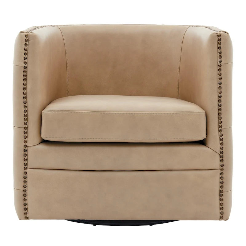 Fauteuil pivotant capitonné en cuir pleine fleur Leslie