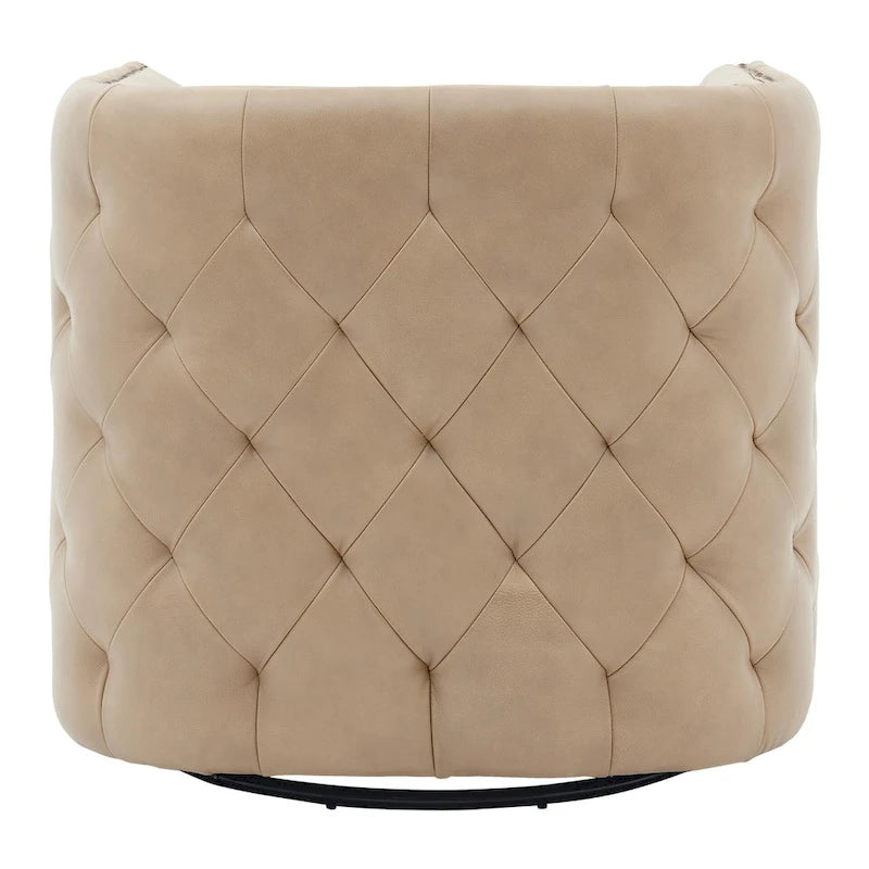 Fauteuil pivotant capitonné en cuir pleine fleur Leslie