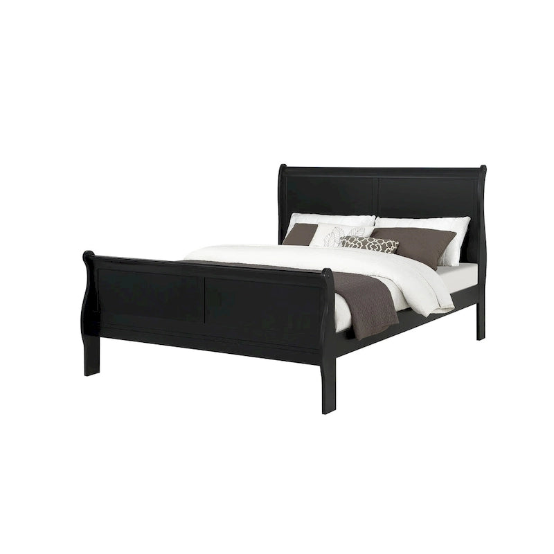 Chambre à coucher en bois noir avec lit traîneau