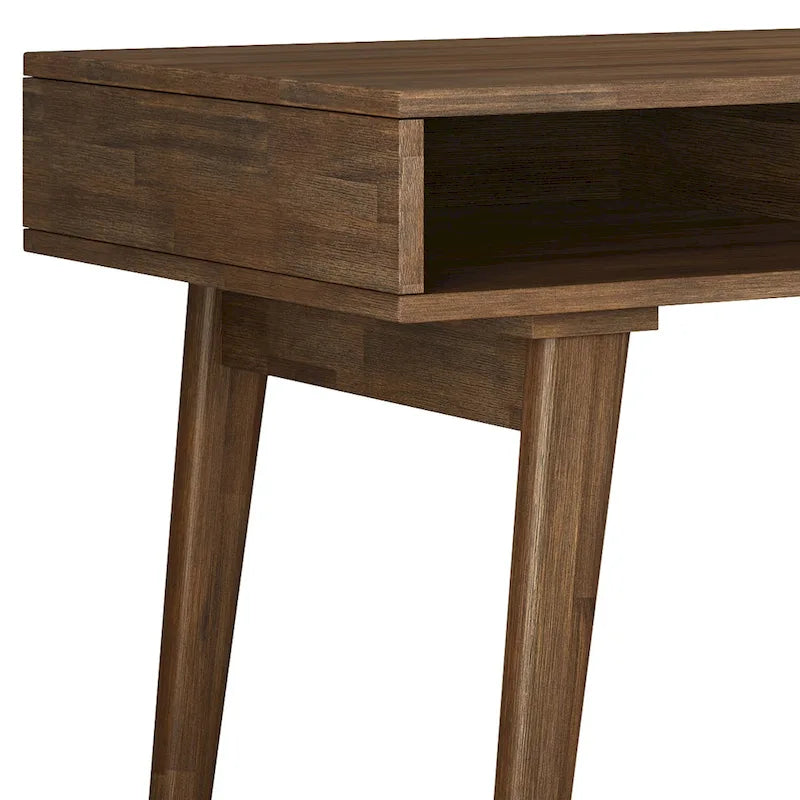Bureau contemporain en bois massif de 60 pouces de large avec tiroirs, coloris brun vieilli rustique