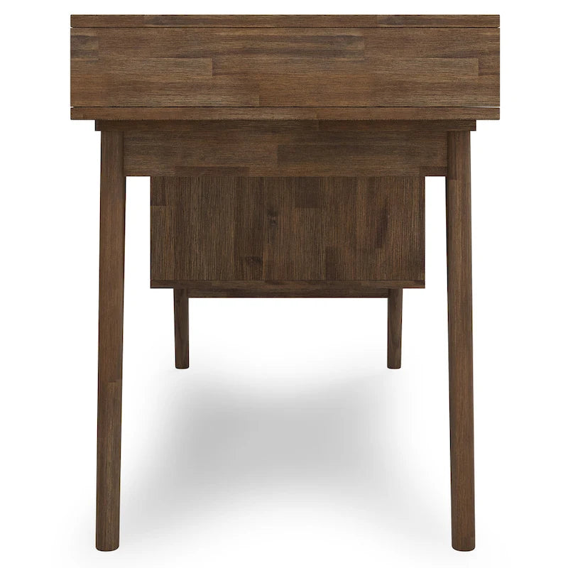 Bureau contemporain en bois massif de 60 pouces de large avec tiroirs, coloris brun vieilli rustique