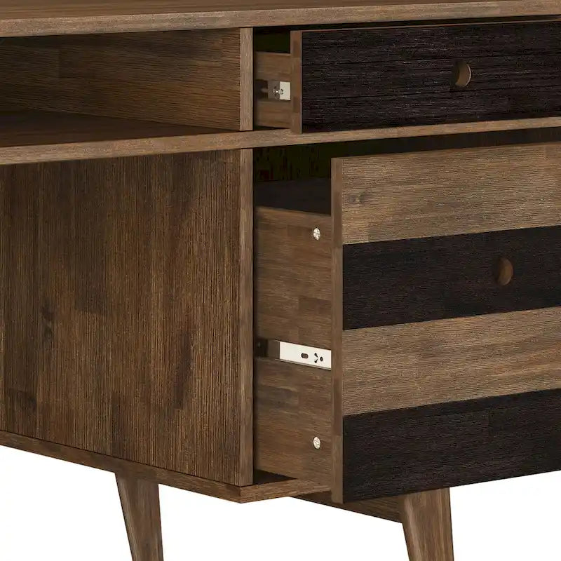 Bureau contemporain en bois massif de 60 pouces de large avec tiroirs, coloris brun vieilli rustique