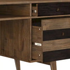 Bureau contemporain en bois massif de 60 pouces de large avec tiroirs, coloris brun vieilli rustique