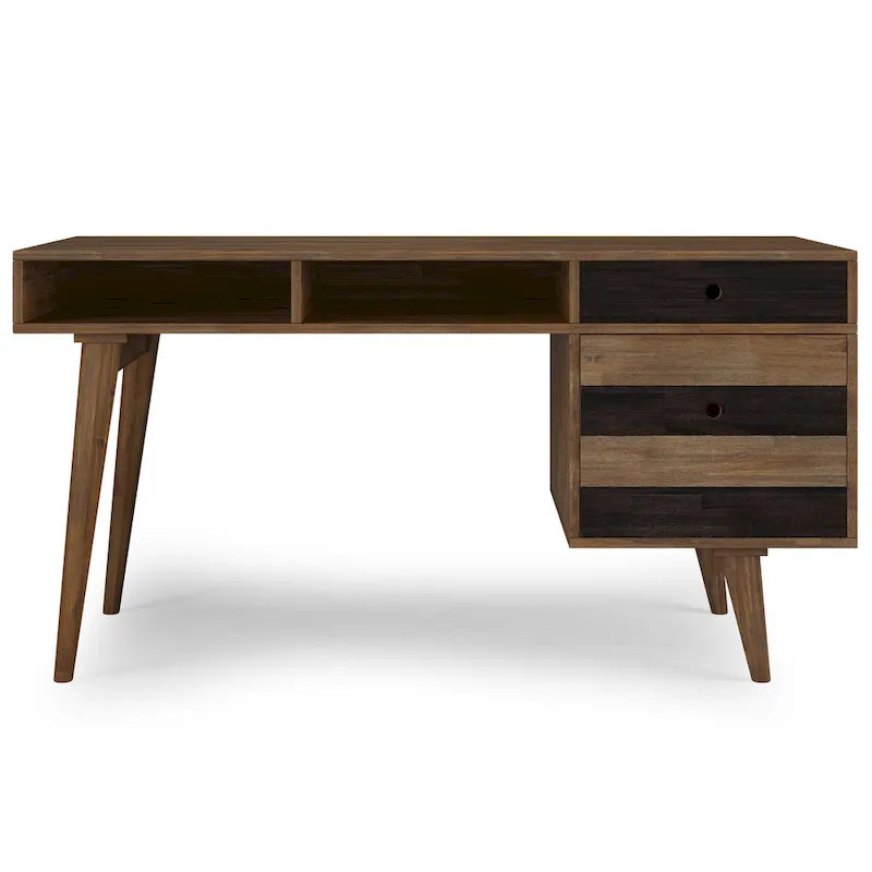 Bureau contemporain en bois massif de 60 pouces de large avec tiroirs, coloris brun vieilli rustique