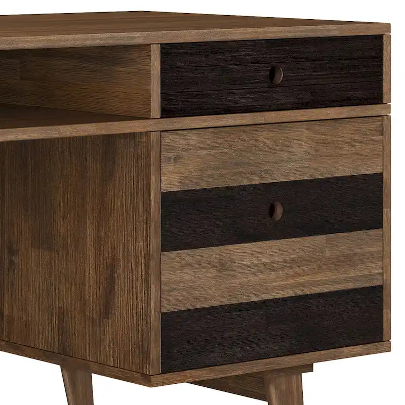 Bureau contemporain en bois massif de 60 pouces de large avec tiroirs, coloris brun vieilli rustique