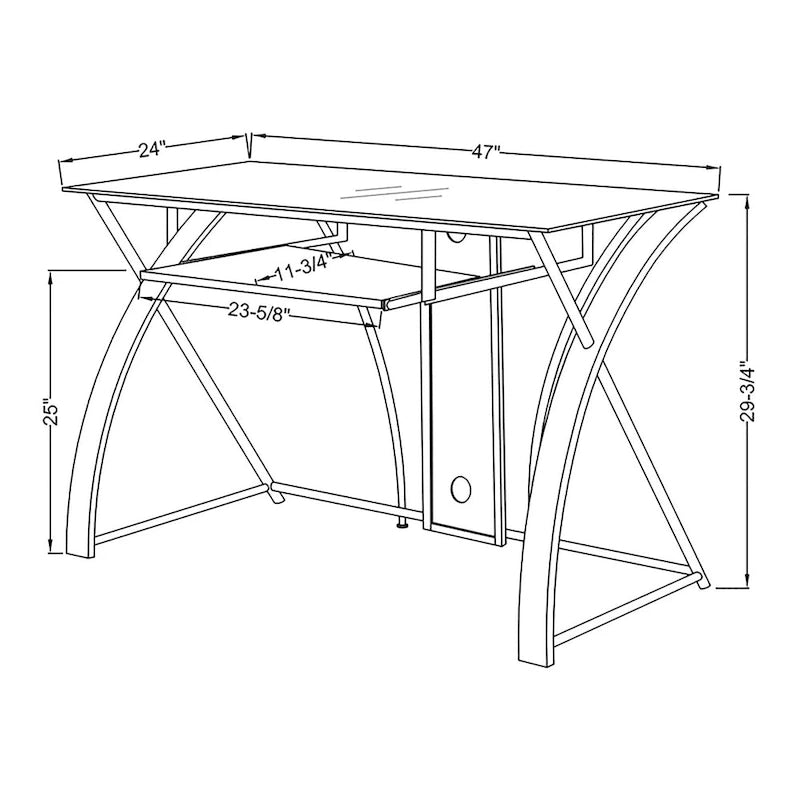 Bureau d'ordinateur moderne en verre fumé gris de 47 pouces