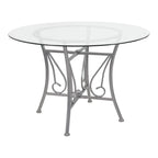 Table à manger ronde en verre de 45 po avec accents en spirale et cadre en métal mat - 45 larg. x 45 prof. x 29 haut. - 45 larg. x 45 prof. x 29 haut.