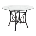 Table à manger ronde en verre de 45 po avec accents en spirale et cadre en métal mat - 45 larg. x 45 prof. x 29 haut. - 45 larg. x 45 prof. x 29 haut.