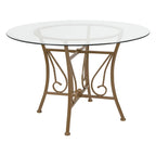 Table à manger ronde en verre de 45 po avec accents en spirale et cadre en métal mat - 45 larg. x 45 prof. x 29 haut. - 45 larg. x 45 prof. x 29 haut.