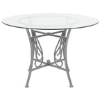 Table à manger ronde en verre de 45 po avec accents en spirale et cadre en métal mat - 45 larg. x 45 prof. x 29 haut. - 45 larg. x 45 prof. x 29 haut.