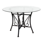 Table à manger ronde en verre de 45 po avec accents en spirale et cadre en métal mat - 45 larg. x 45 prof. x 29 haut. - 45 larg. x 45 prof. x 29 haut.