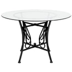 Table à manger ronde en verre de 45 po avec accents en spirale et cadre en métal mat - 45 larg. x 45 prof. x 29 haut. - 45 larg. x 45 prof. x 29 haut.