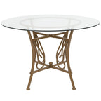 Table à manger ronde en verre de 45 po avec accents en spirale et cadre en métal mat - 45 larg. x 45 prof. x 29 haut. - 45 larg. x 45 prof. x 29 haut.