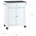 Chariot/Îlot de cuisine au fini blanc avec dessus en granit noir massif - 18p x 31l x 35,5h