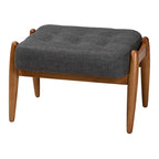 Ottoman repose-pieds Japandi en tissu gris foncé et bois de noyer