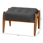 Ottoman repose-pieds Japandi en tissu gris foncé et bois de noyer