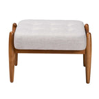 Ottoman repose-pieds Japandi en tissu gris foncé et bois de noyer