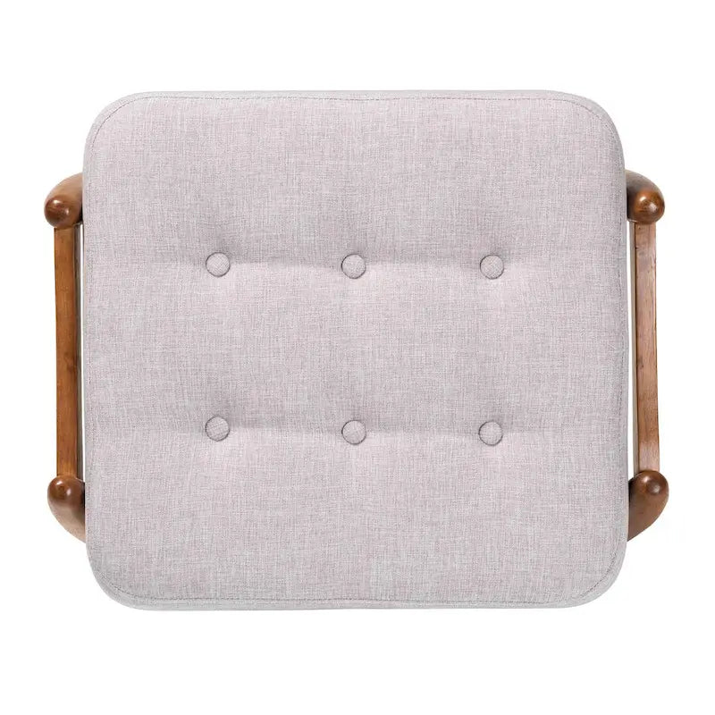 Ottoman repose-pieds Japandi en tissu gris foncé et bois de noyer