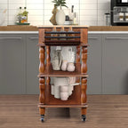 Îlot de cuisine roulant avec rangement, roulettes, porte-bouteilles et étagère à épices