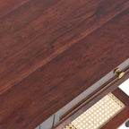 Console en bois d'acacia avec étagère en rotin