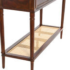 Console en bois d'acacia avec étagère en rotin
