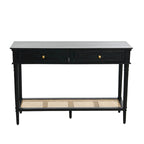 Console en bois d'acacia avec étagère en rotin