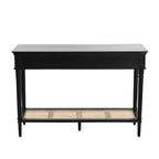 Console en bois d'acacia avec étagère en rotin