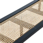 Console en bois d'acacia avec étagère en rotin