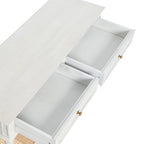 Console en bois d'acacia avec étagère en rotin