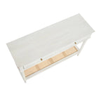 Console en bois d'acacia avec étagère en rotin