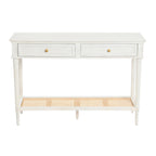 Console en bois d'acacia avec étagère en rotin