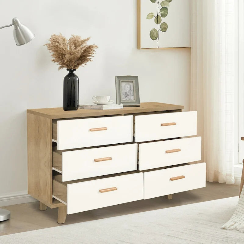 Commode en bois massif de chêne blanc avec tiroirs et armoire de rangement latérale