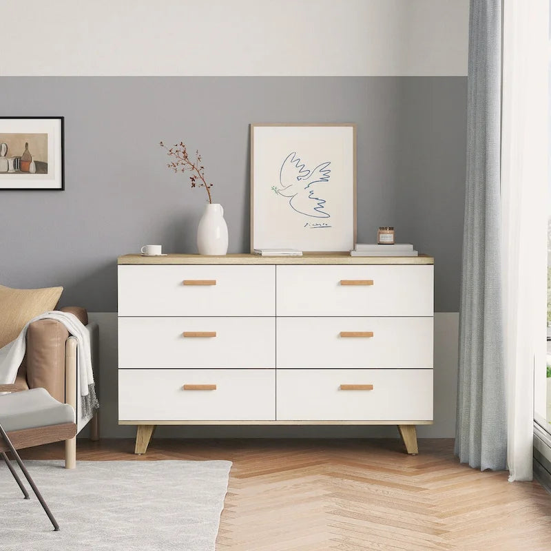 Commode en bois massif de chêne blanc avec tiroirs et armoire de rangement latérale
