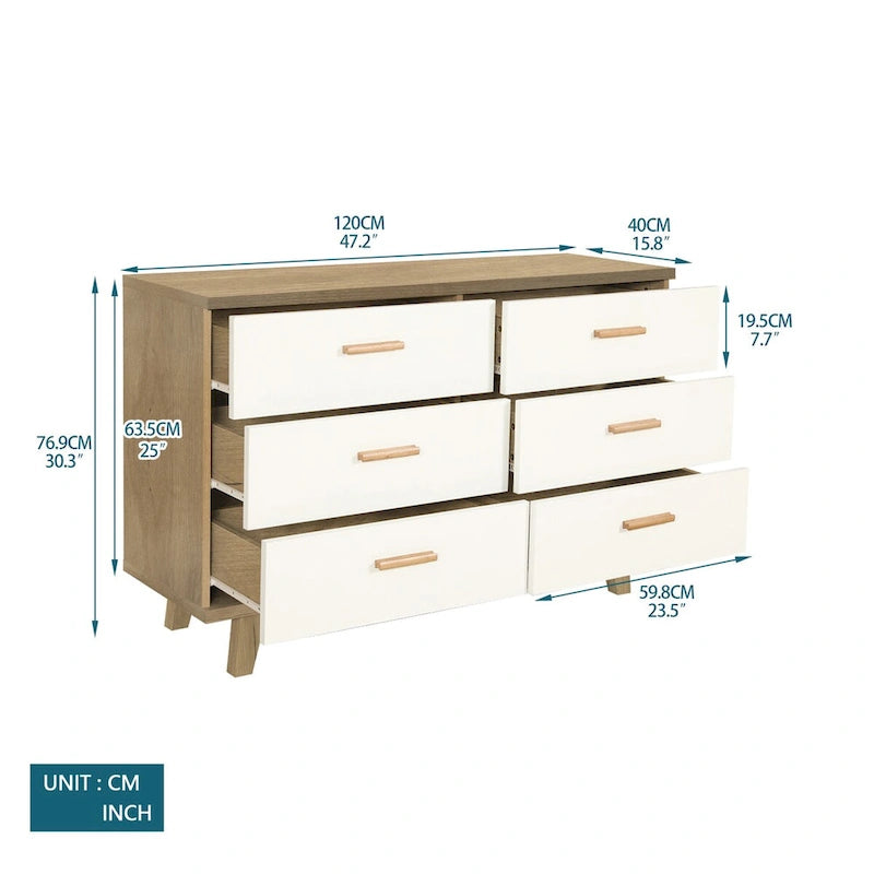 Commode en bois massif de chêne blanc avec tiroirs et armoire de rangement latérale