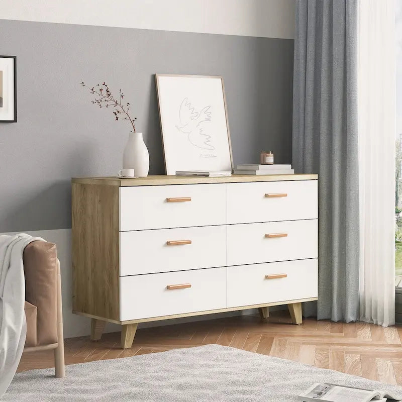 Commode en bois massif de chêne blanc avec tiroirs et armoire de rangement latérale