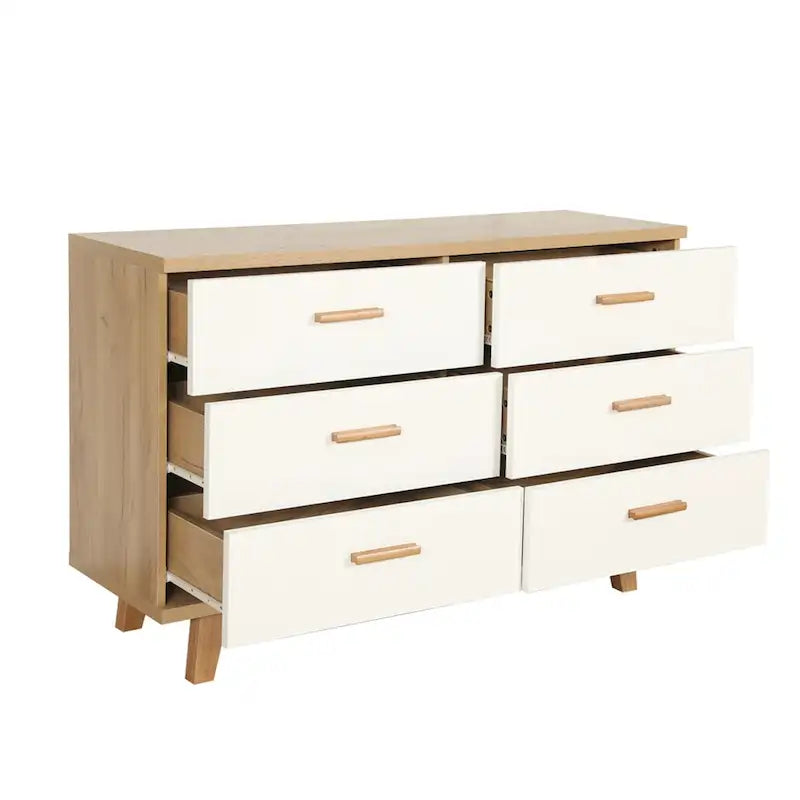 Commode en bois massif de chêne blanc avec tiroirs et armoire de rangement latérale