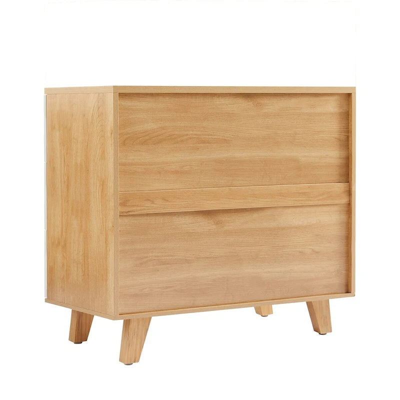 Commode en bois massif de chêne blanc avec tiroirs et armoire de rangement latérale